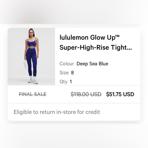 lululemon athletica Pants - lululemon athletica Glow Up Super High Rise leggings 28” Size 8 Deep Sea Blue